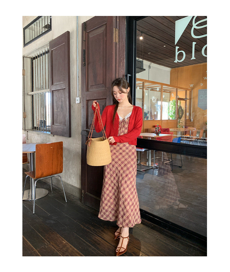 Plaid camisole dress for women