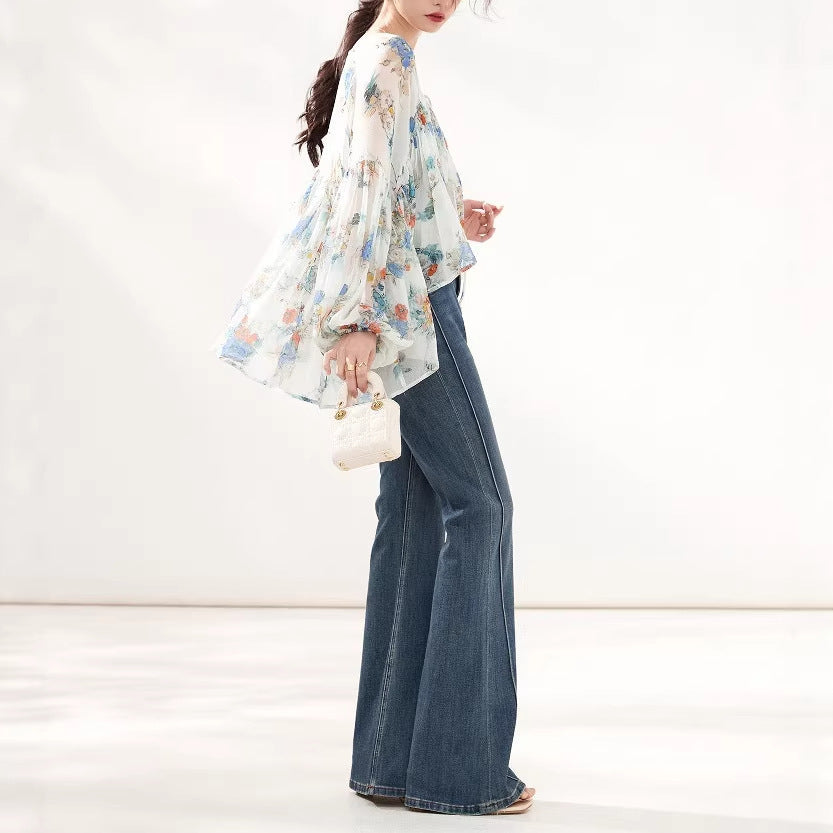 Floral Printed Silk-Like Blouse