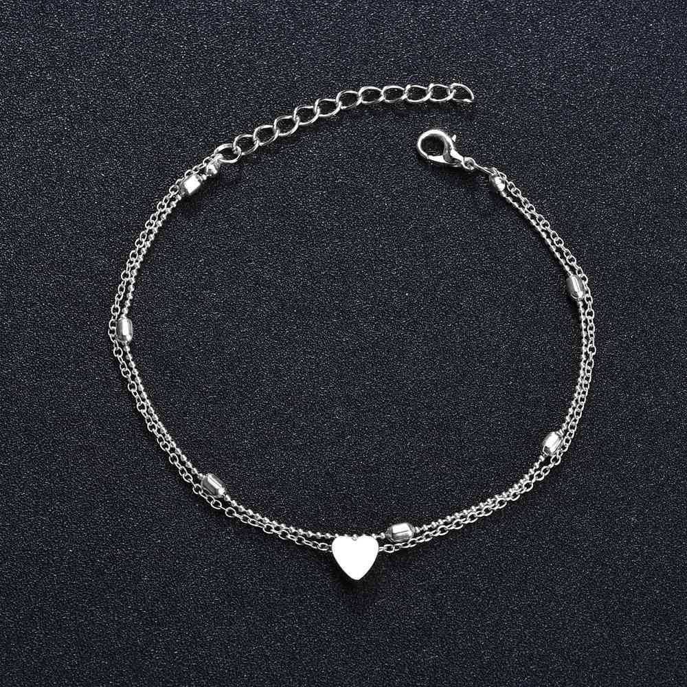 Double layered peach heart anklet
