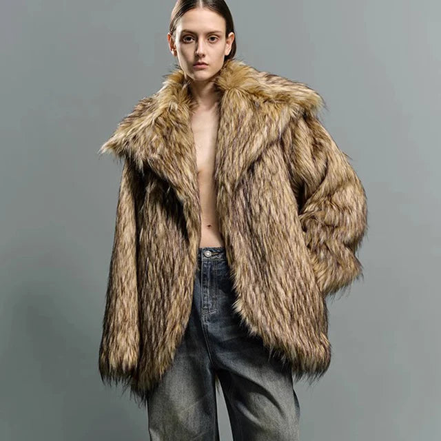Unisex big fur coat