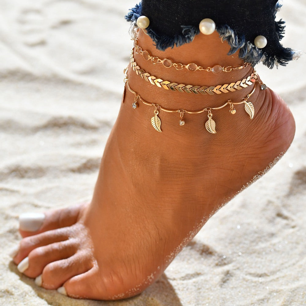 Hollow Leaf Arrow Diamond Anklet