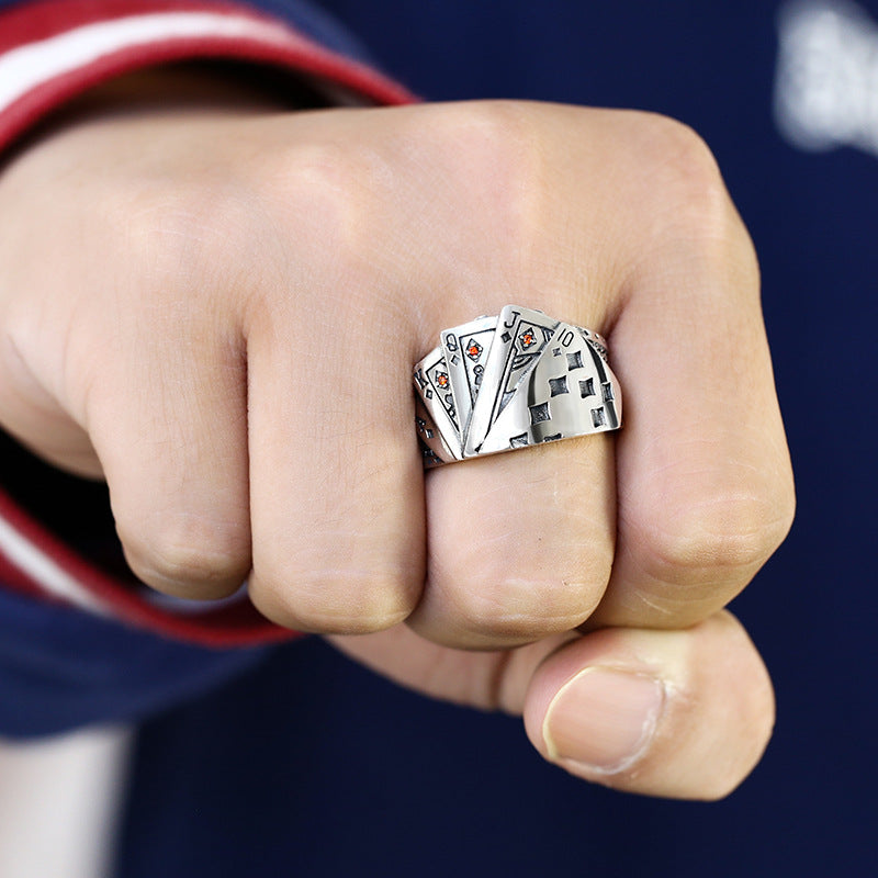 Silver Ring with Poker Pattern