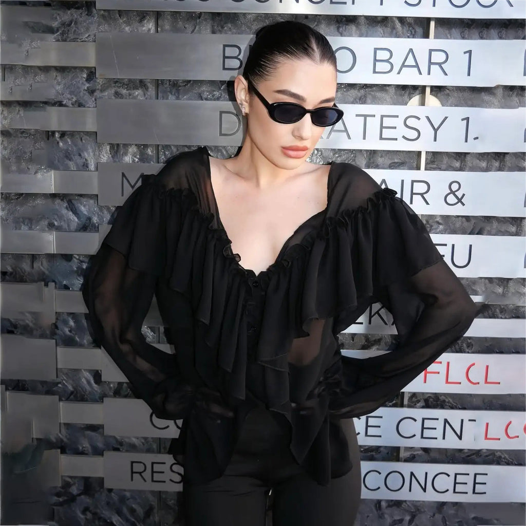 V-neck Ruffled Chiffon Blouse