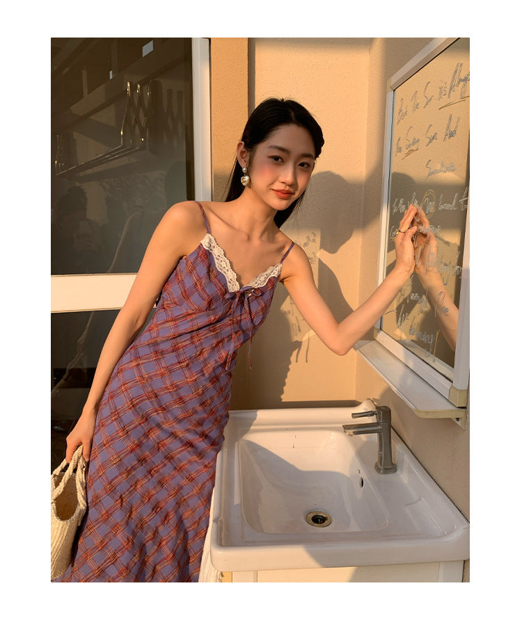 Plaid camisole dress for women