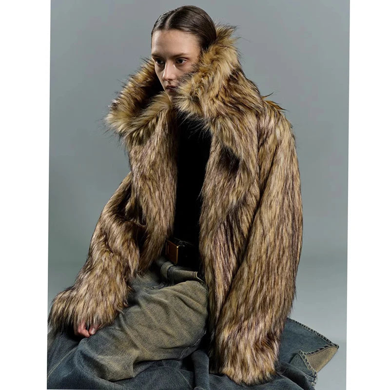 Unisex big fur coat