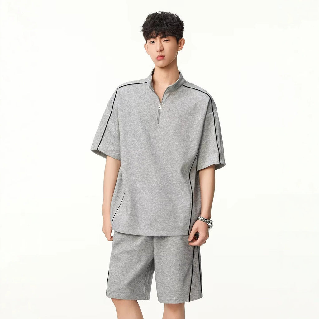 Breathable Street-Style Striped Polo Set for Men