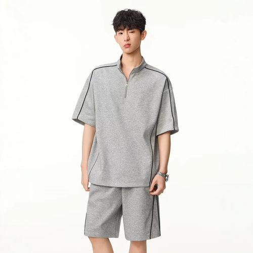 Breathable Street-Style Striped Polo Set for Men