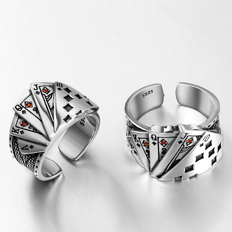 Silver Ring with Poker Pattern