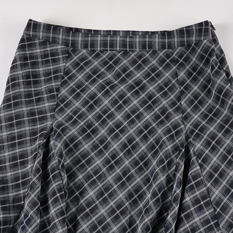 Irregular plaid skirt with half length