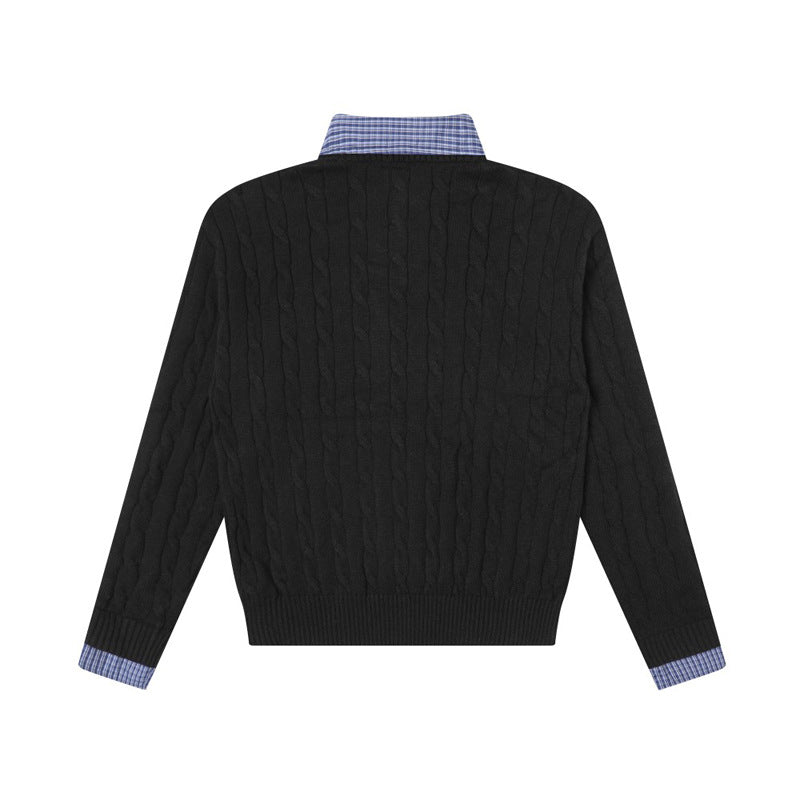 Vintage Two-Piece Spliced Turn-Down Collar Knitwear