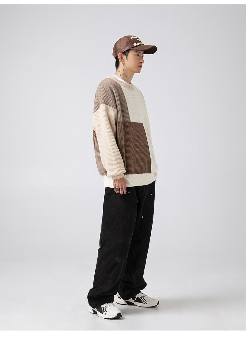 Color block splicing sweater for men