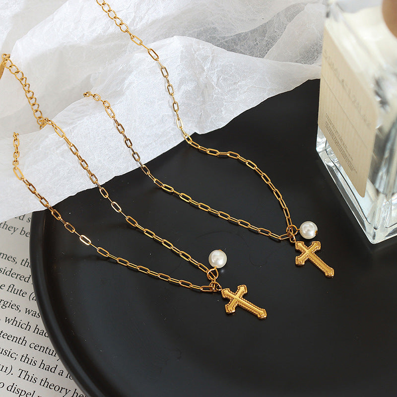 Cross pendant pearl anklet