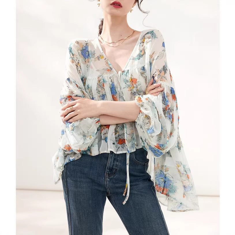 Floral Printed Silk-Like Blouse