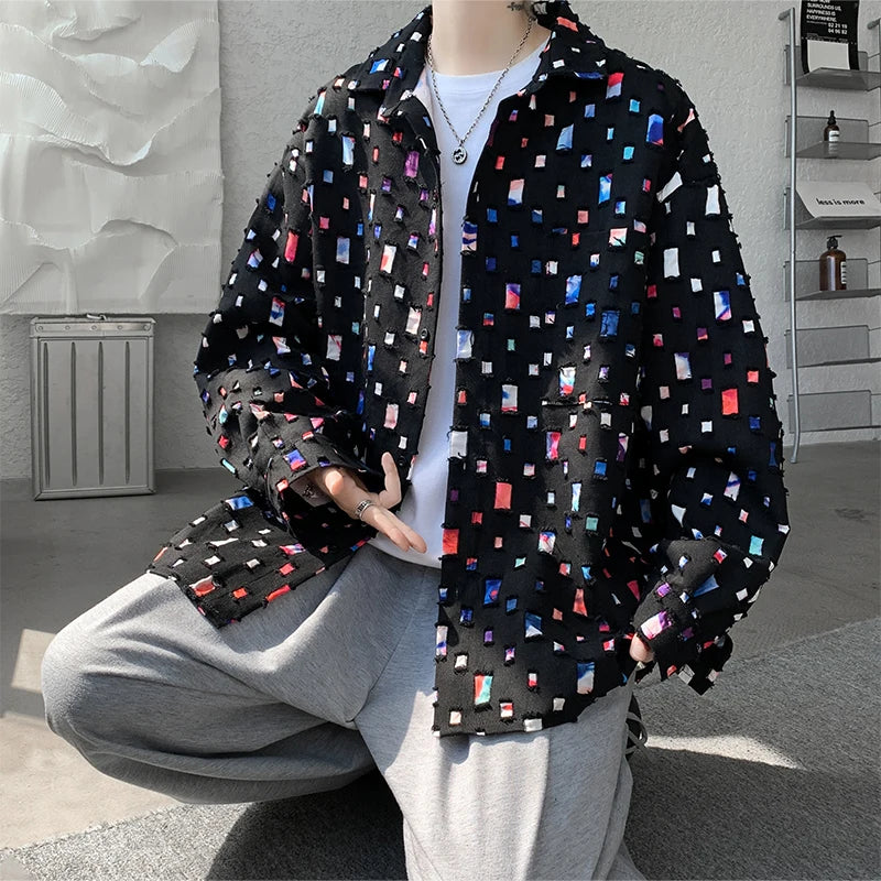 Cotton Hollow Out Oversized Colorful Plaid Shirt
