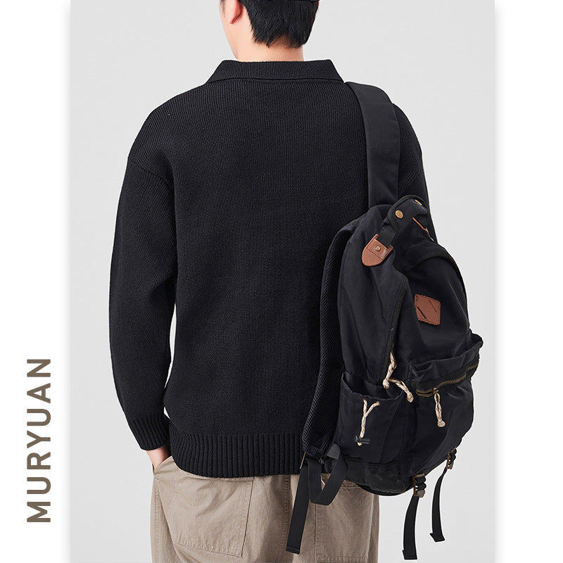 Simple Polo Neck Knitwear for Men