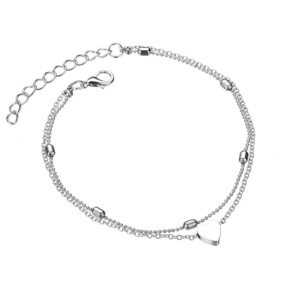 Double layered peach heart anklet