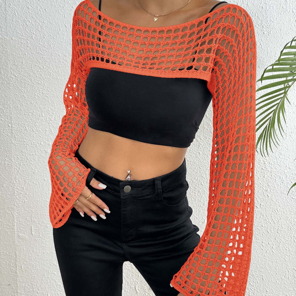Off-Shoulder Knitwear Short Shirt