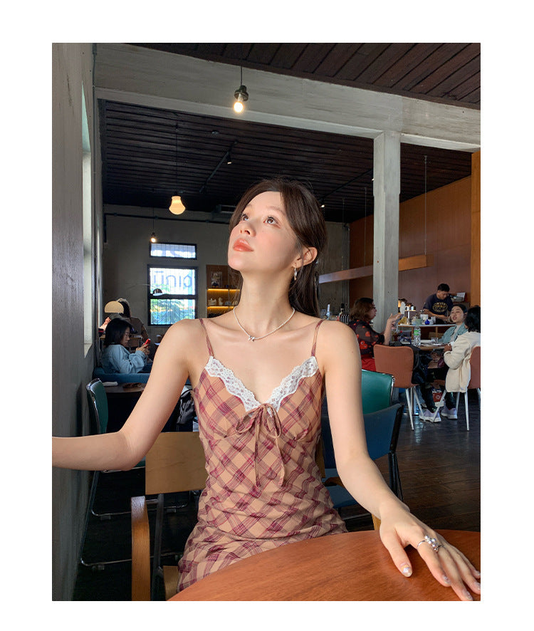 Plaid camisole dress for women