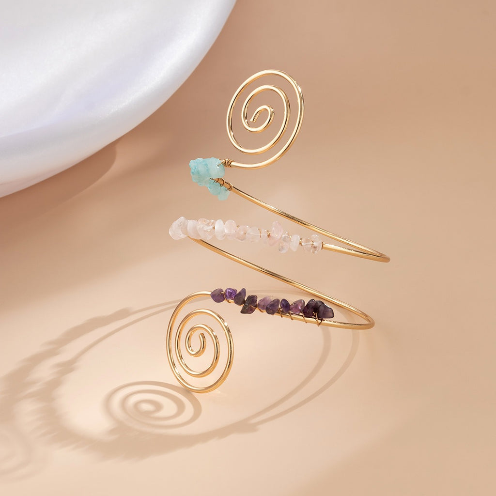 Beaded spiral line arm ring