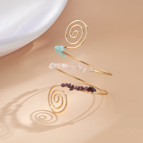Beaded spiral line arm ring