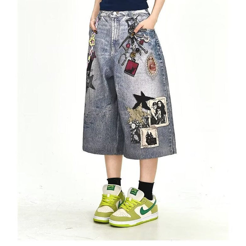Patchwork Denim Shorts