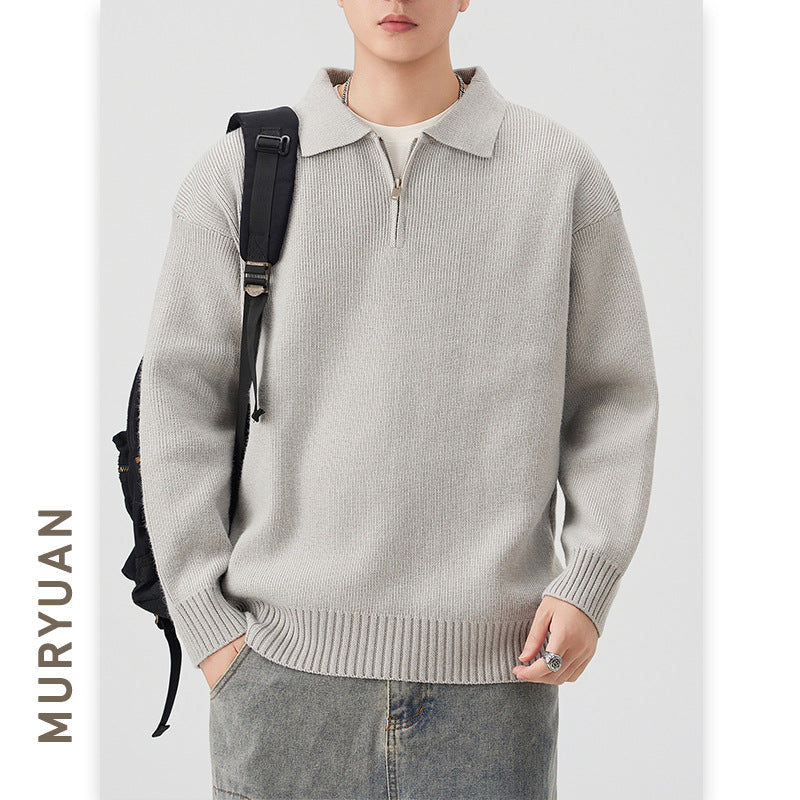 Simple Polo Neck Knitwear for Men