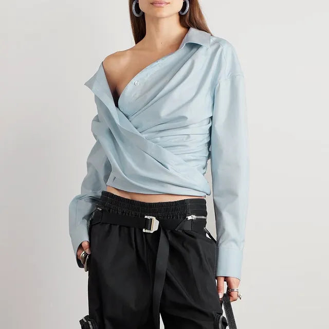 Long Sleeve Irregular Designer Blouses