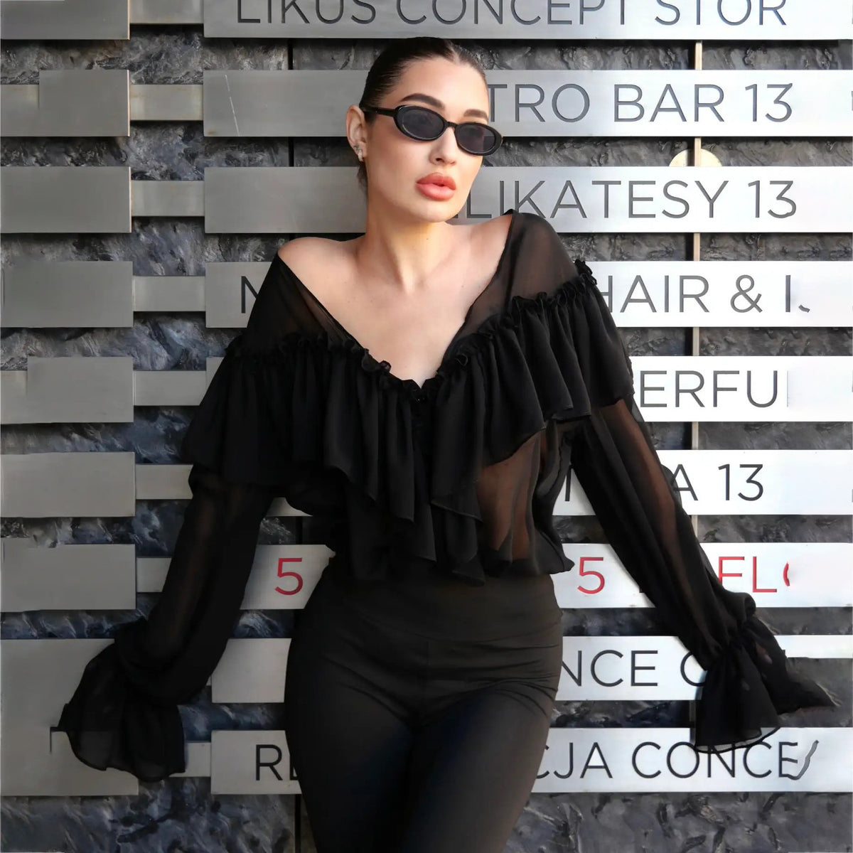 V-neck Ruffled Chiffon Blouse