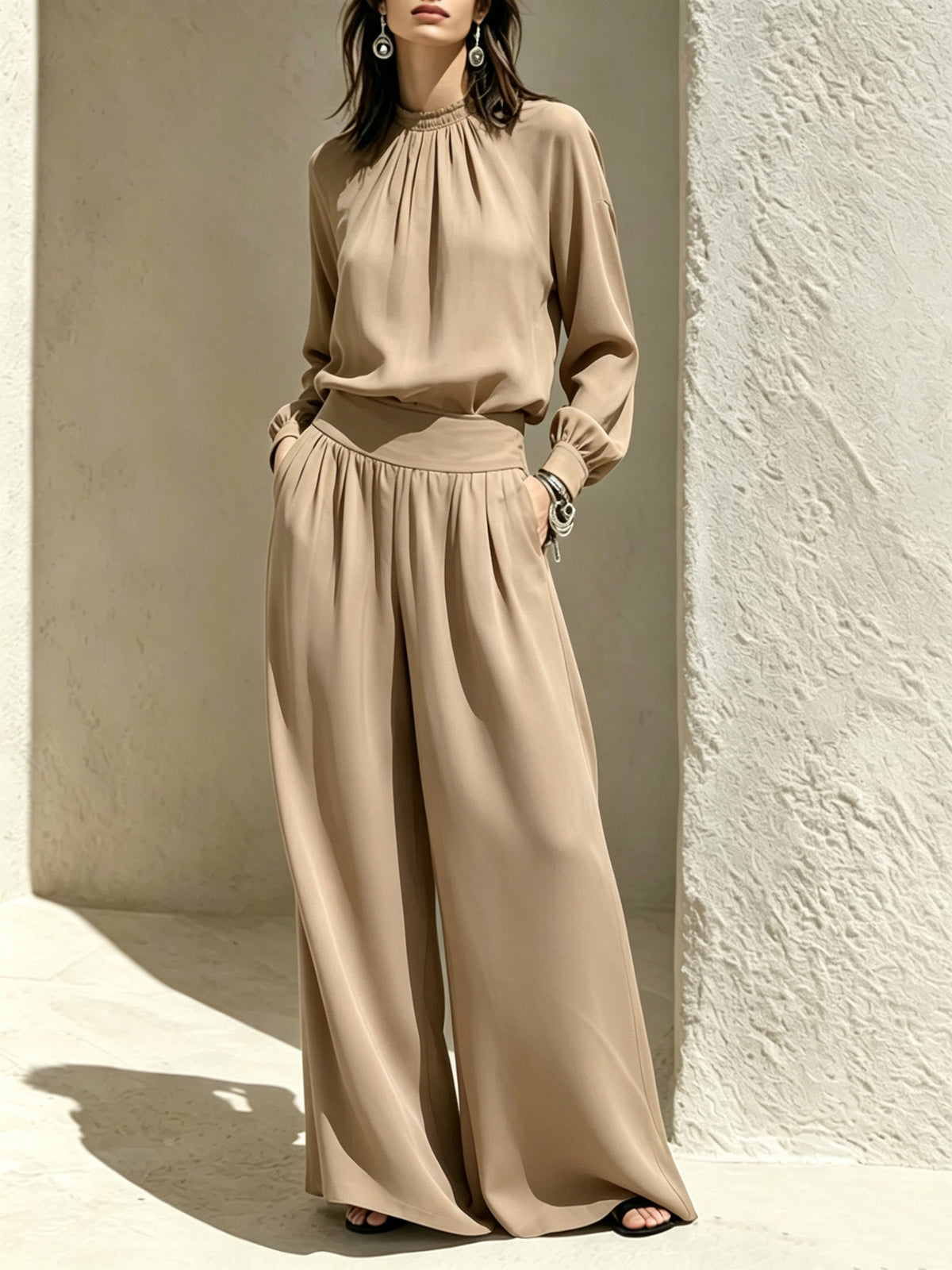 Long Sleeve Stand-up Collar Loose Fit Set
