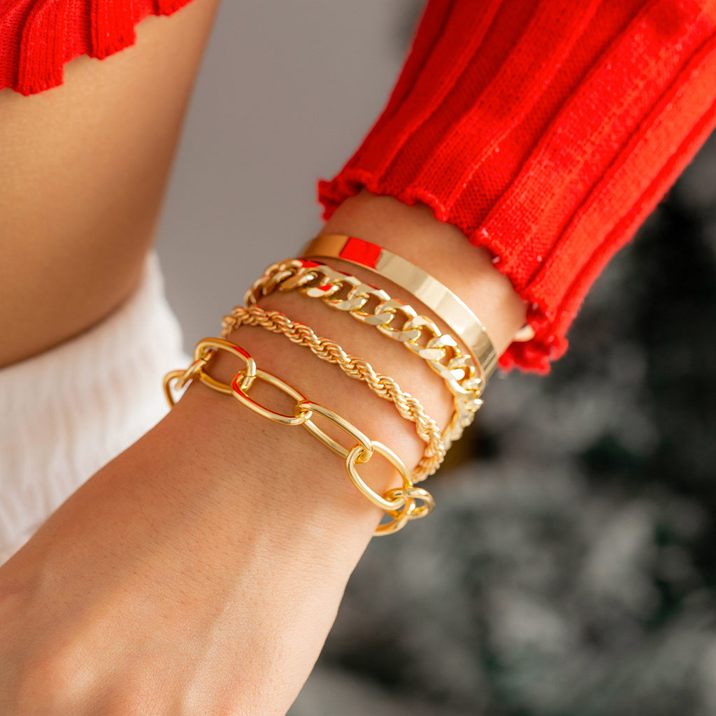 Stacked Metal Smooth Bracelet for Women