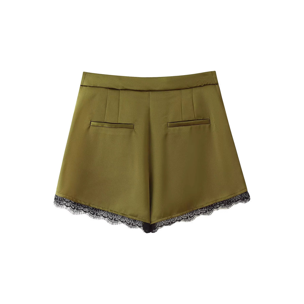 Satin lace high waisted shorts