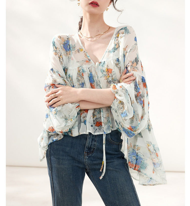 Floral Printed Silk-Like Blouse