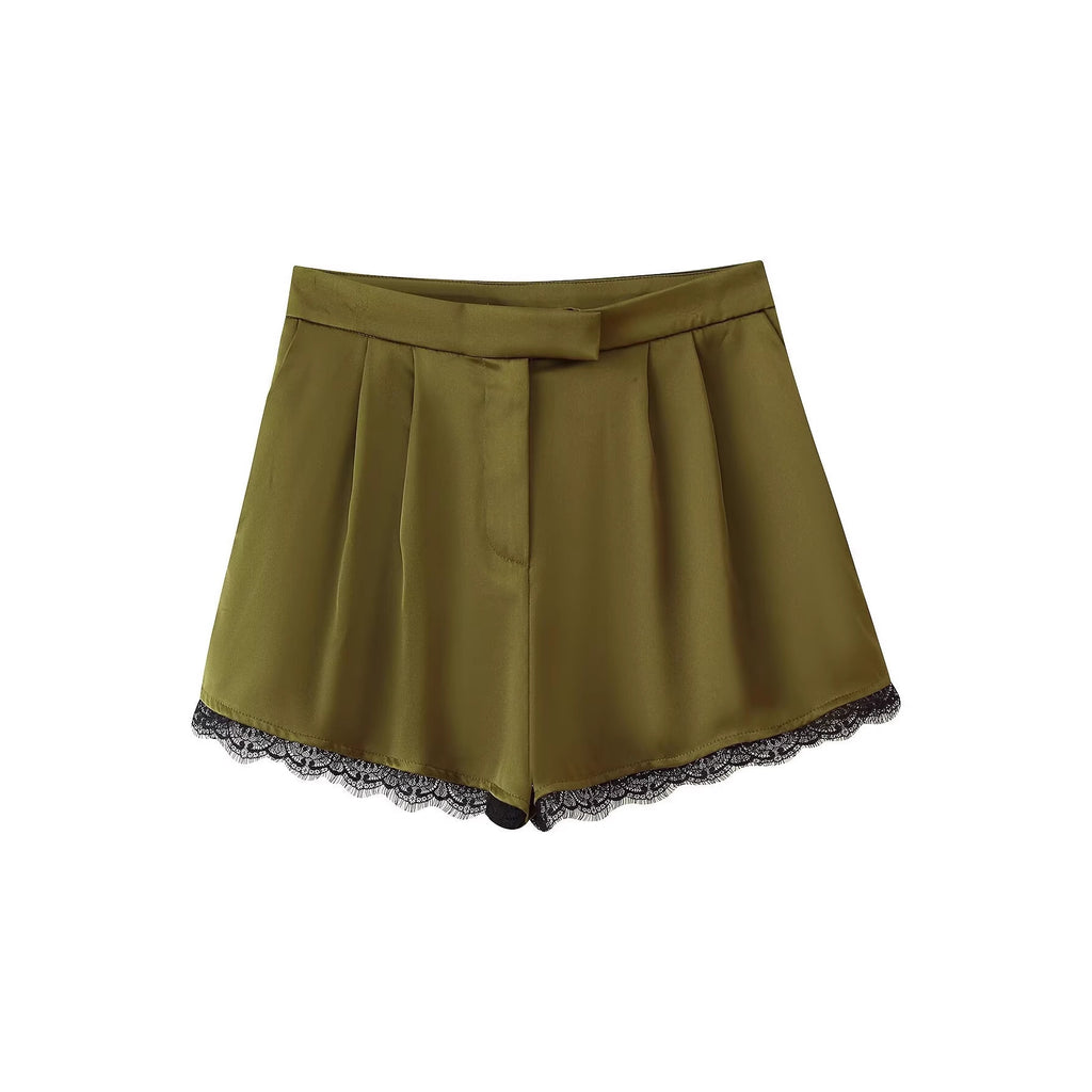 Satin lace high waisted shorts