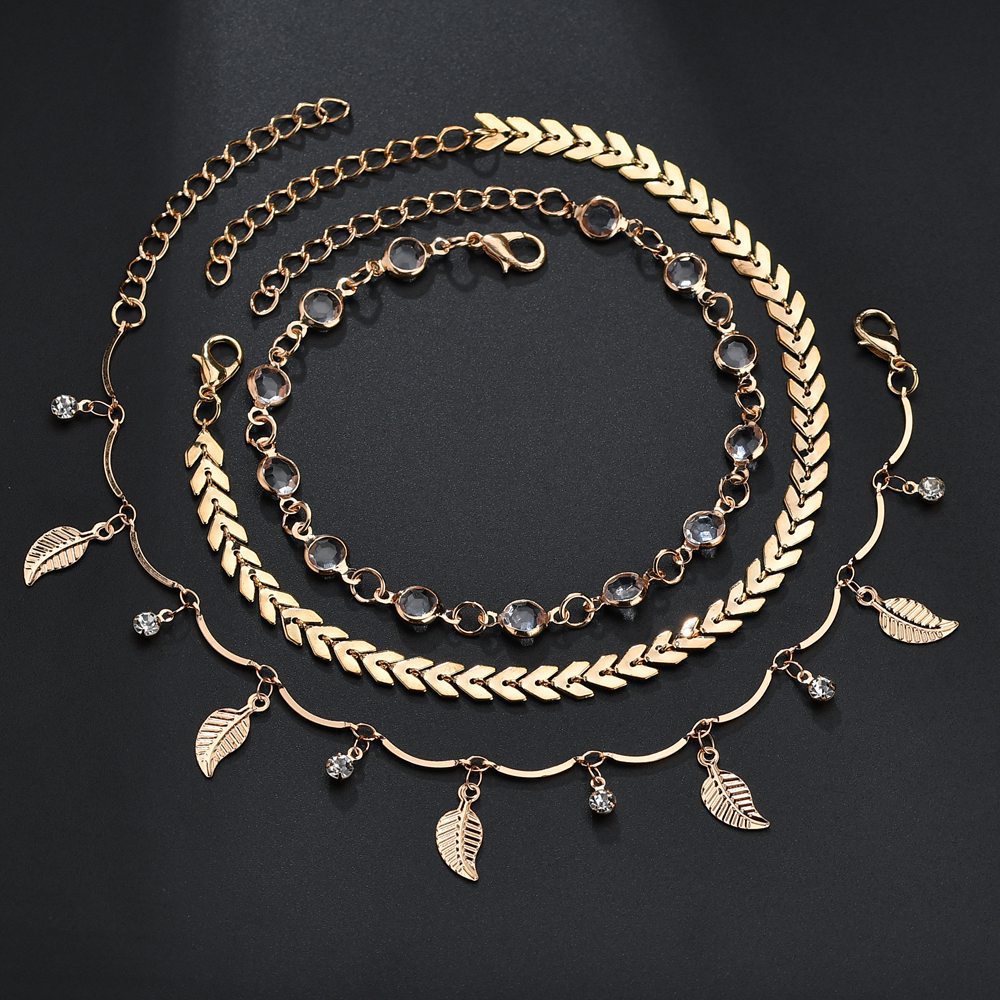 Hollow Leaf Arrow Diamond Anklet