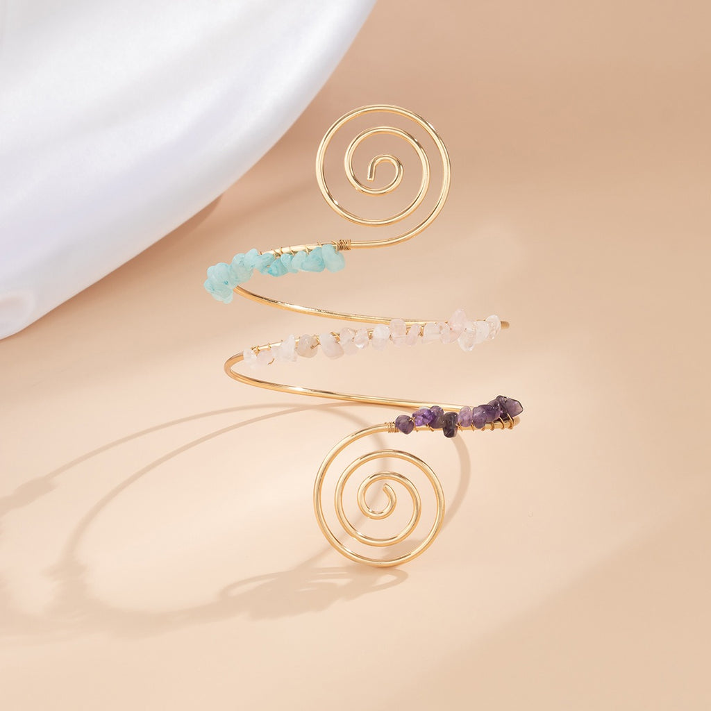 Beaded spiral line arm ring