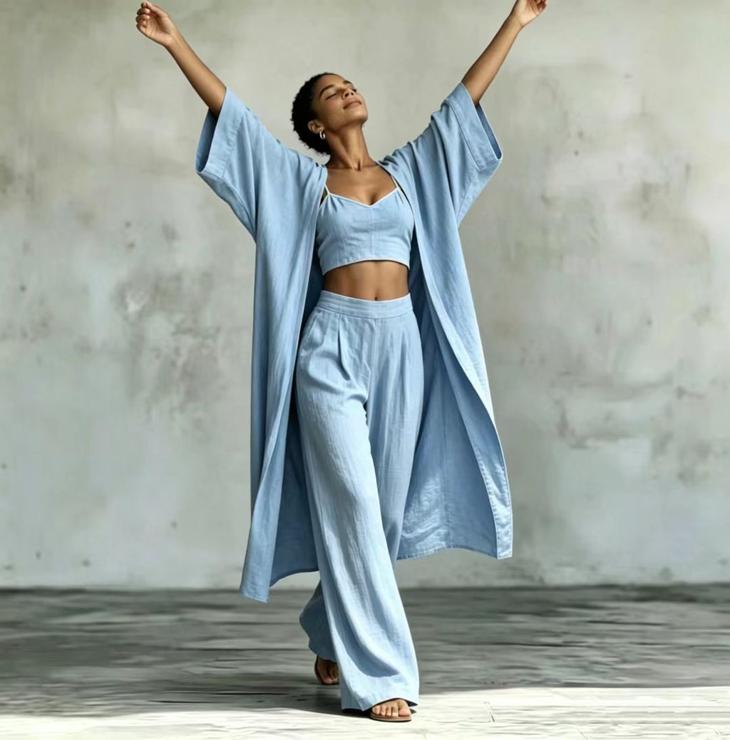 High waist wide leg pants set