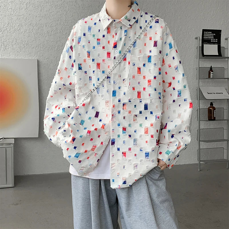 Cotton Hollow Out Oversized Colorful Plaid Shirt