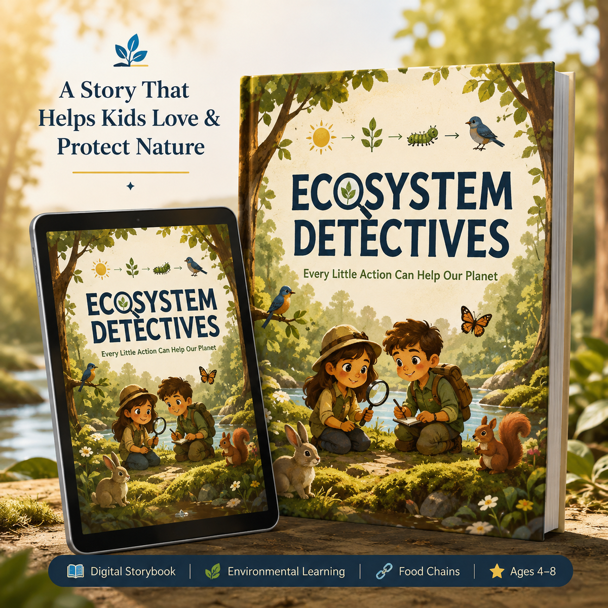 Kids environmental storybook, Ecosystem food chain nature learning printable
