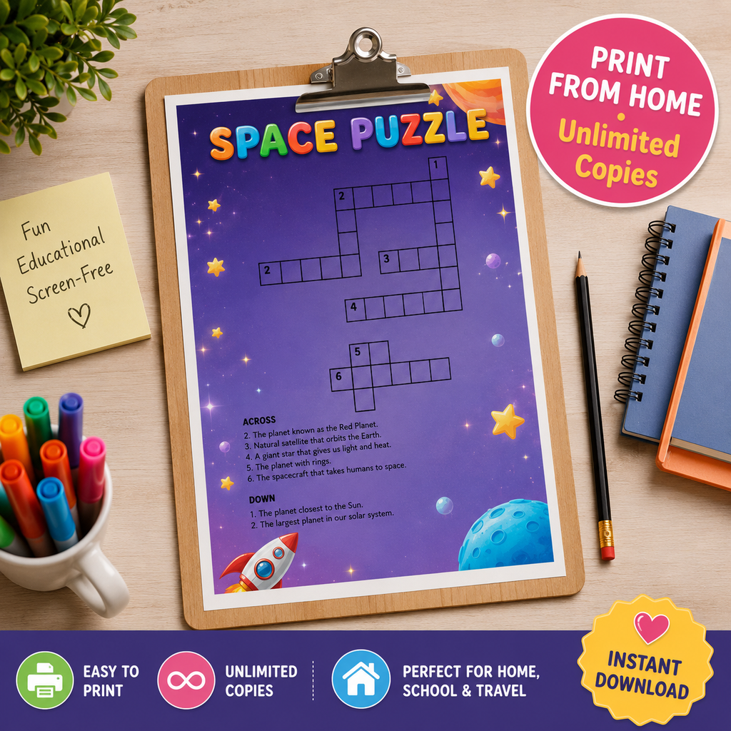 Space puzzle  activity worksheet for kids