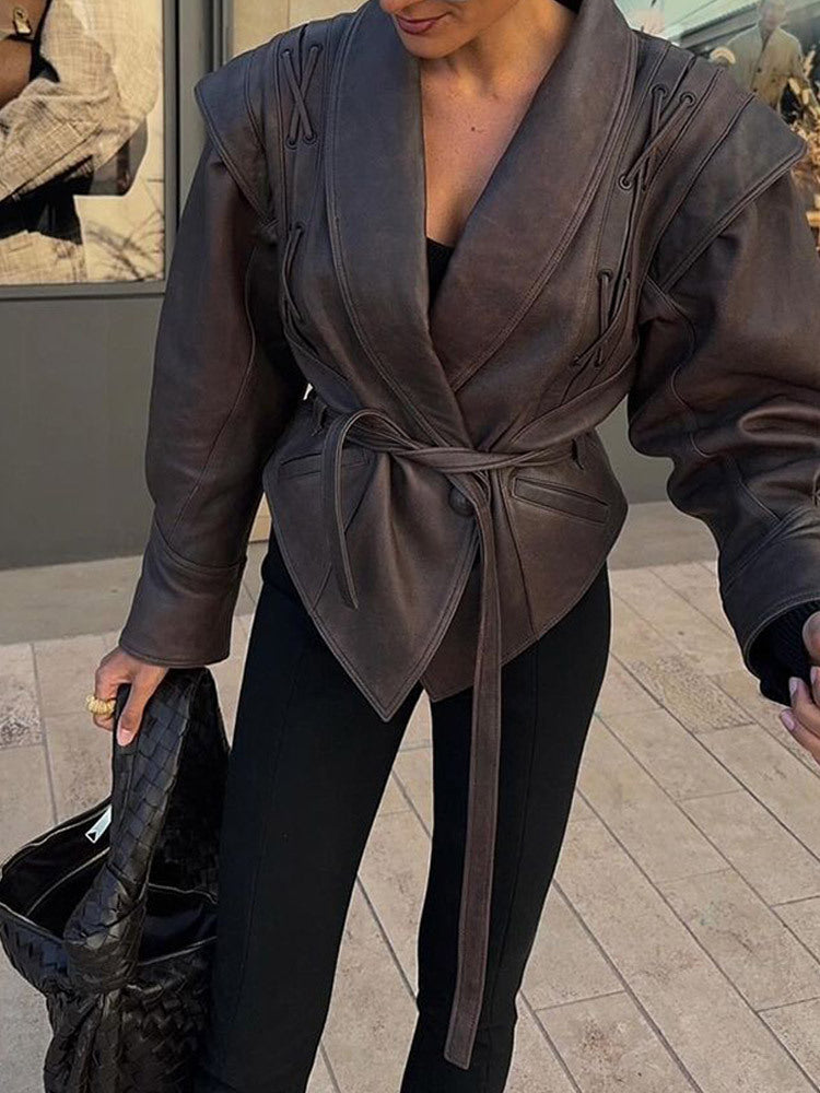 Strap up short long sleeved jacket