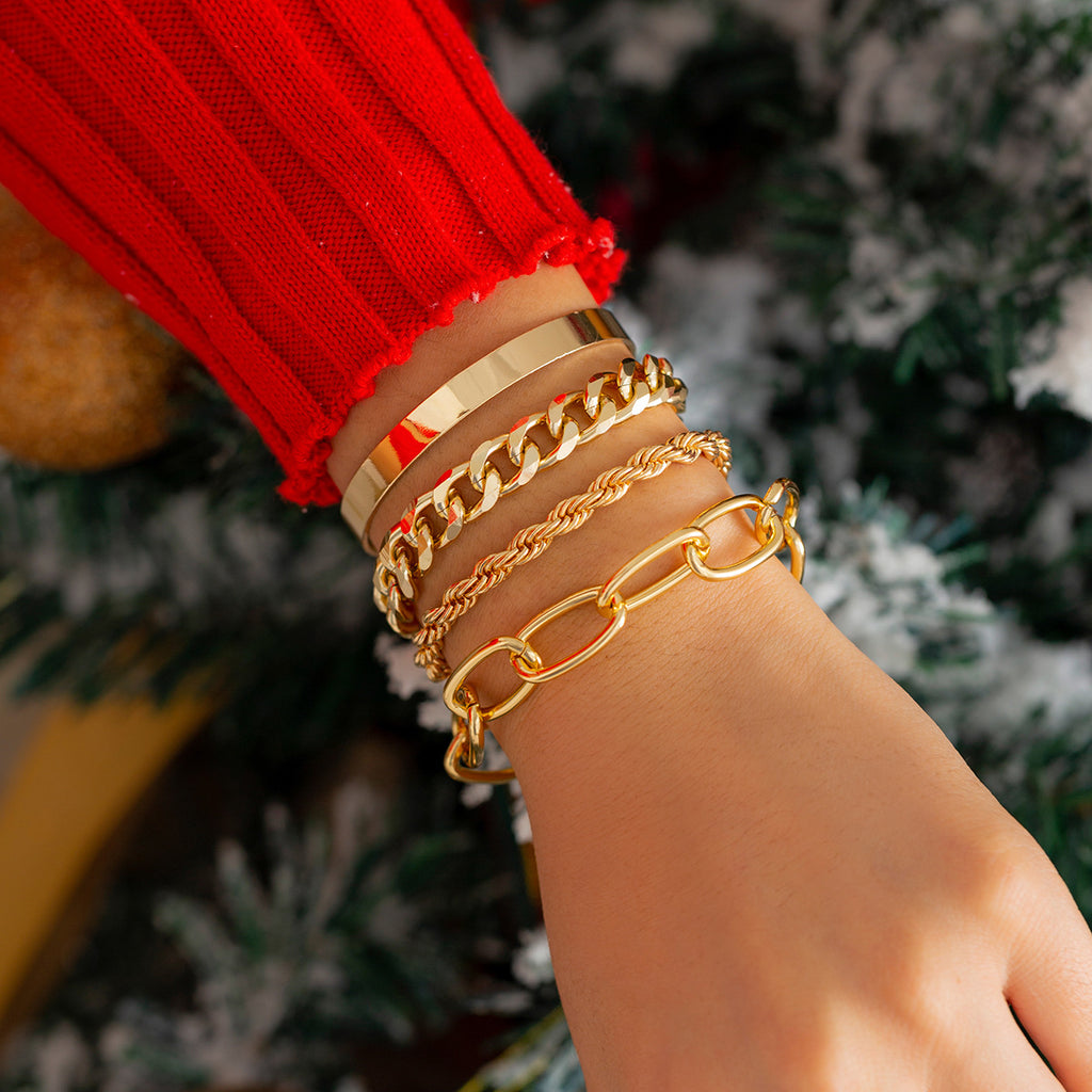 Stacked Metal Smooth Bracelet for Women