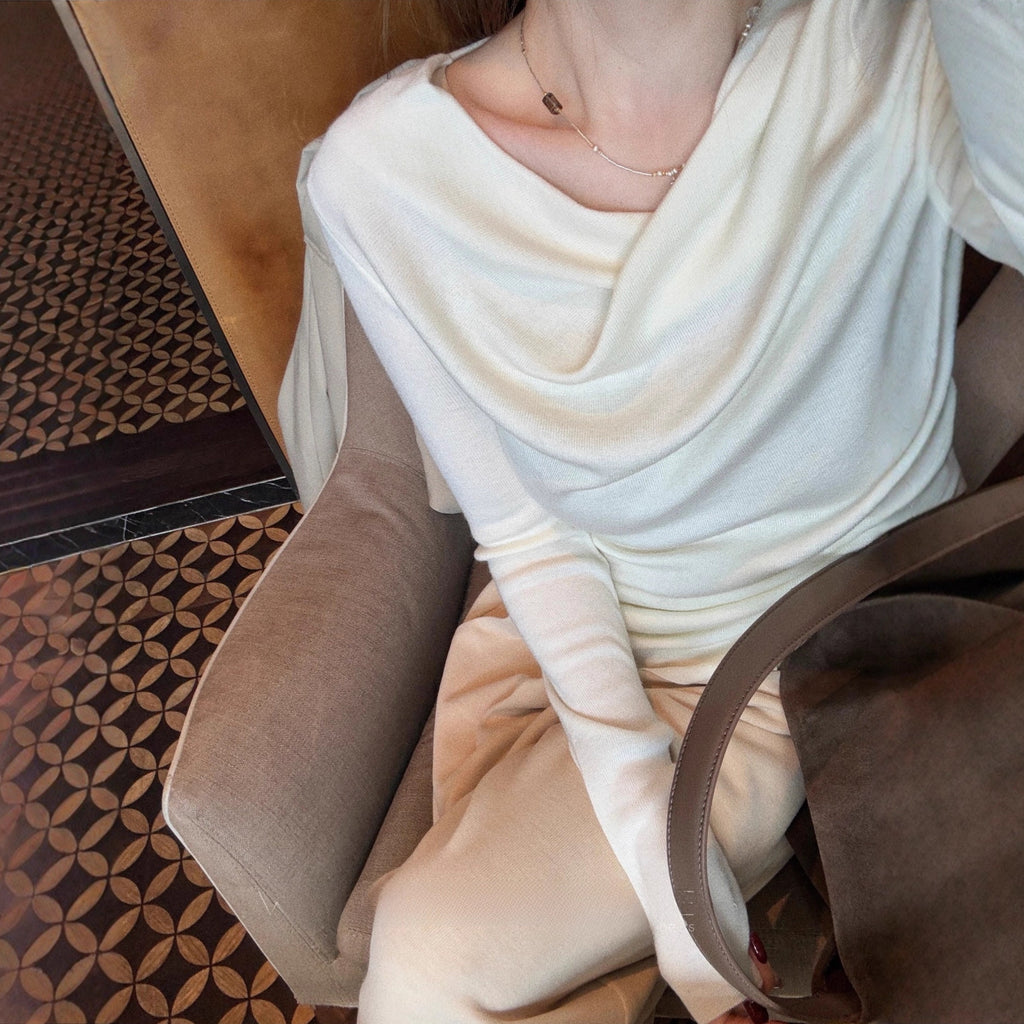 Elastic Wool Off-Shoulder Top