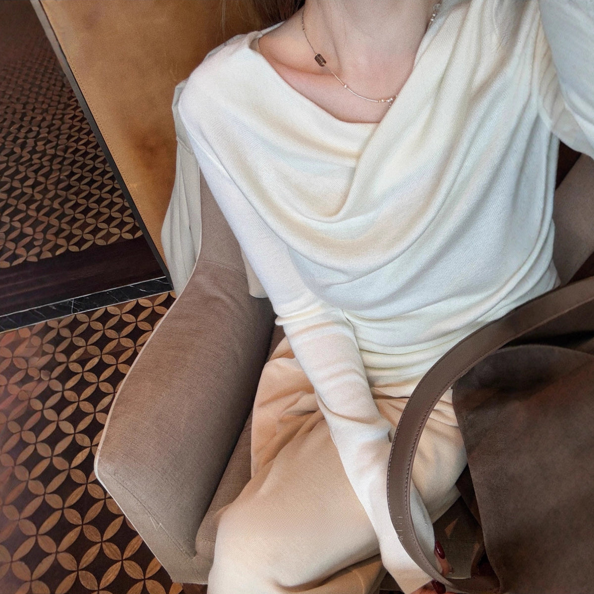 Elastic Wool Off-Shoulder Top