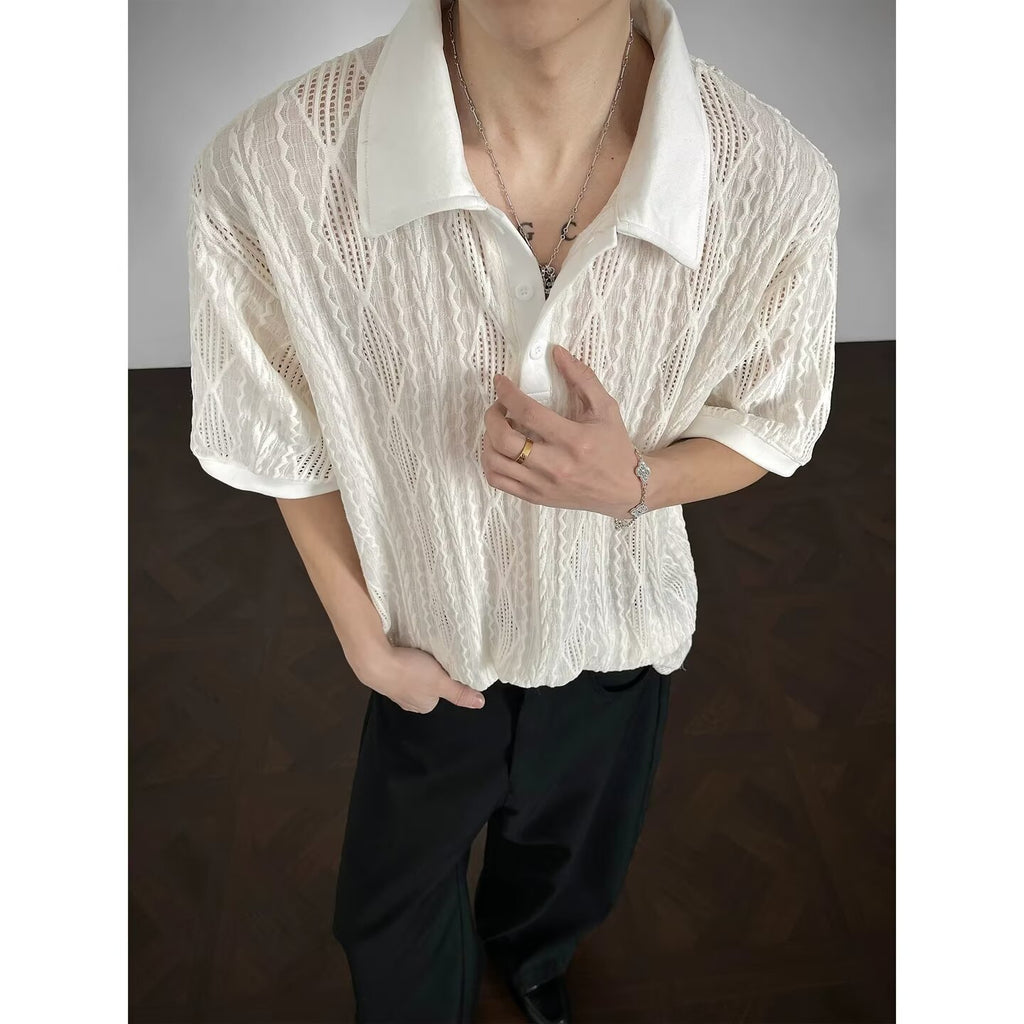 Hollow-out knitted T-shirt for men