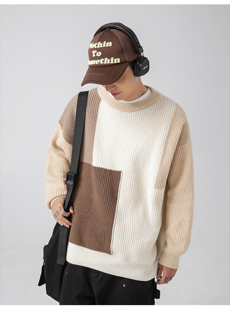 Color block splicing sweater for men
