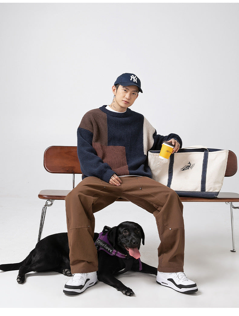 Color block splicing sweater for men