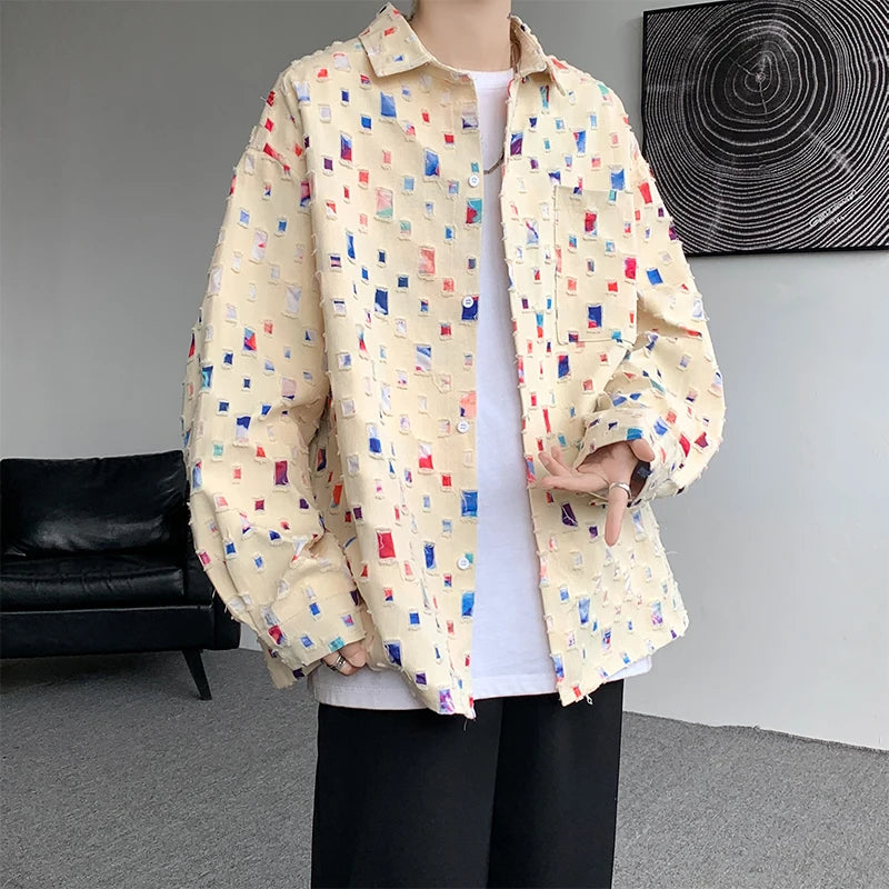 Cotton Hollow Out Oversized Colorful Plaid Shirt