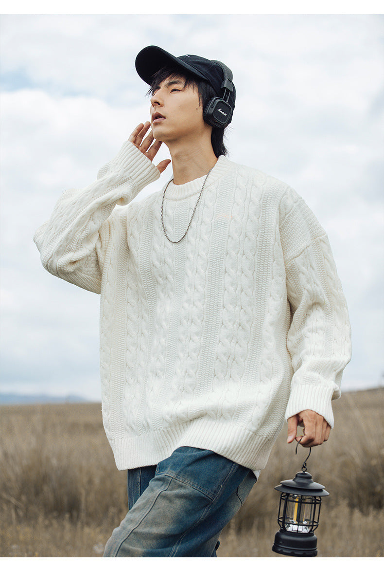 Round neck loose sweater for men