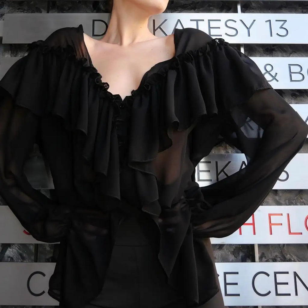 V-neck Ruffled Chiffon Blouse