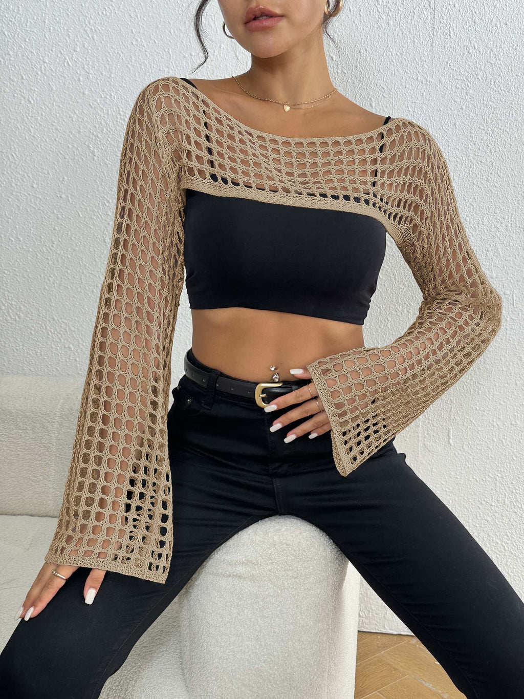 Off-Shoulder Knitwear Short Shirt
